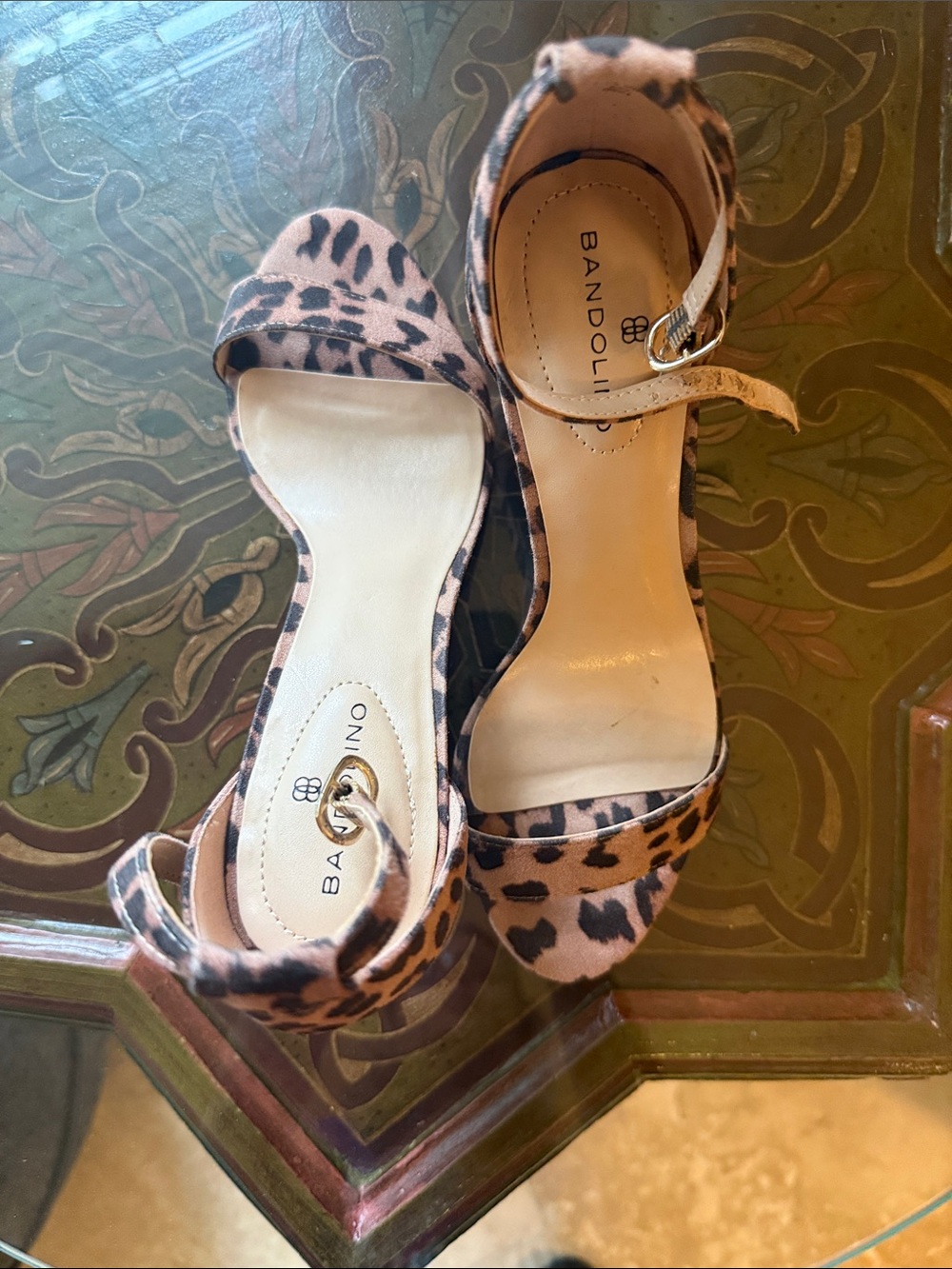 Bandolino Leopard-Print Ankle-Strap Heels in Pinkish Tan and Black